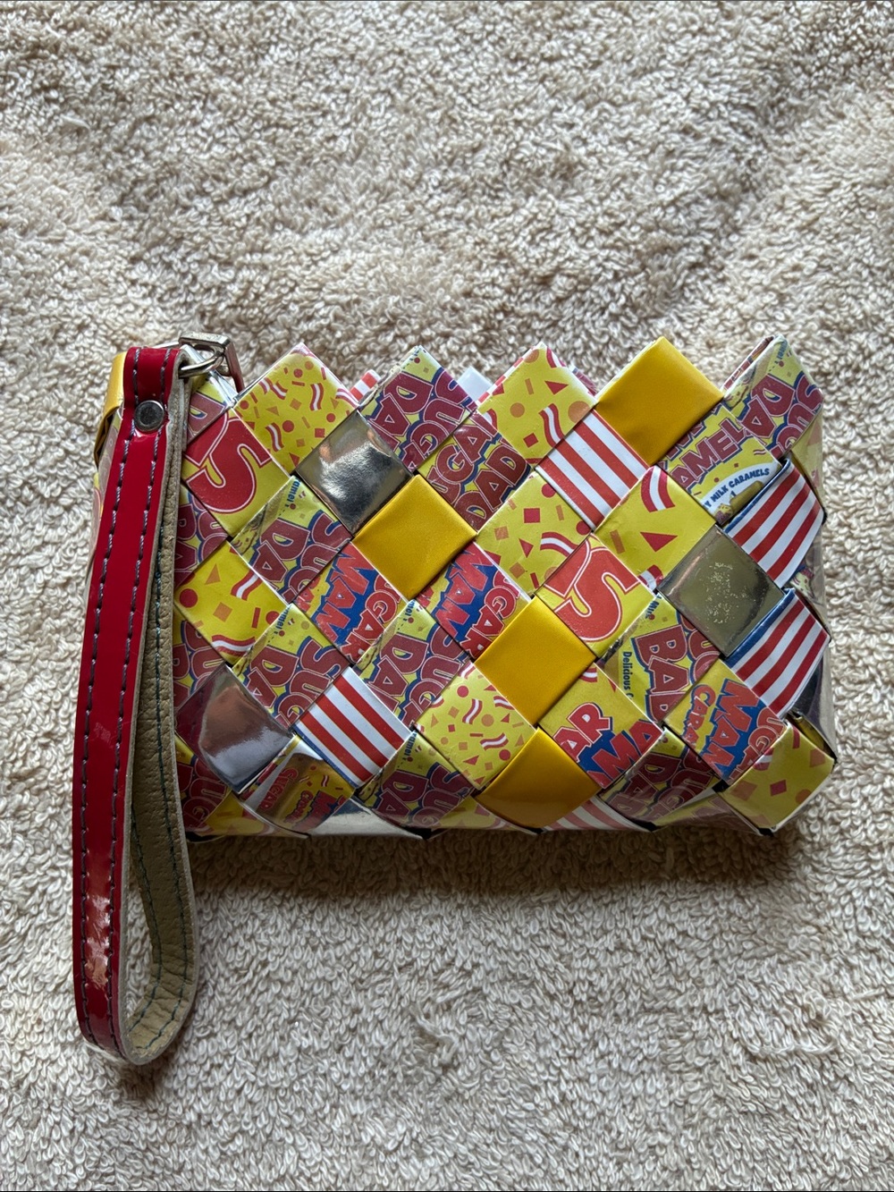 Woven Yellow Pop-Print Wristlet Bag